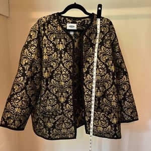 Plus size brocade collarless blazer